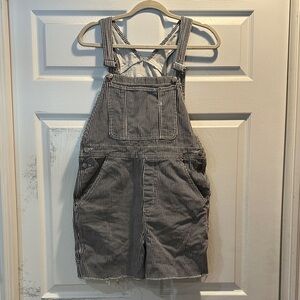 Y2K Vintage Contempo Casuals Black White Railroad Stripe Denim Overalls S